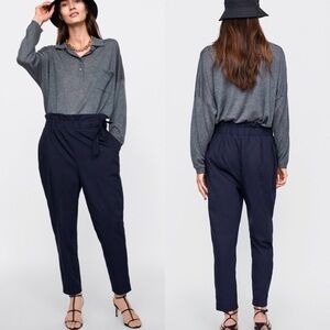 Zara Poplin bow navy pants